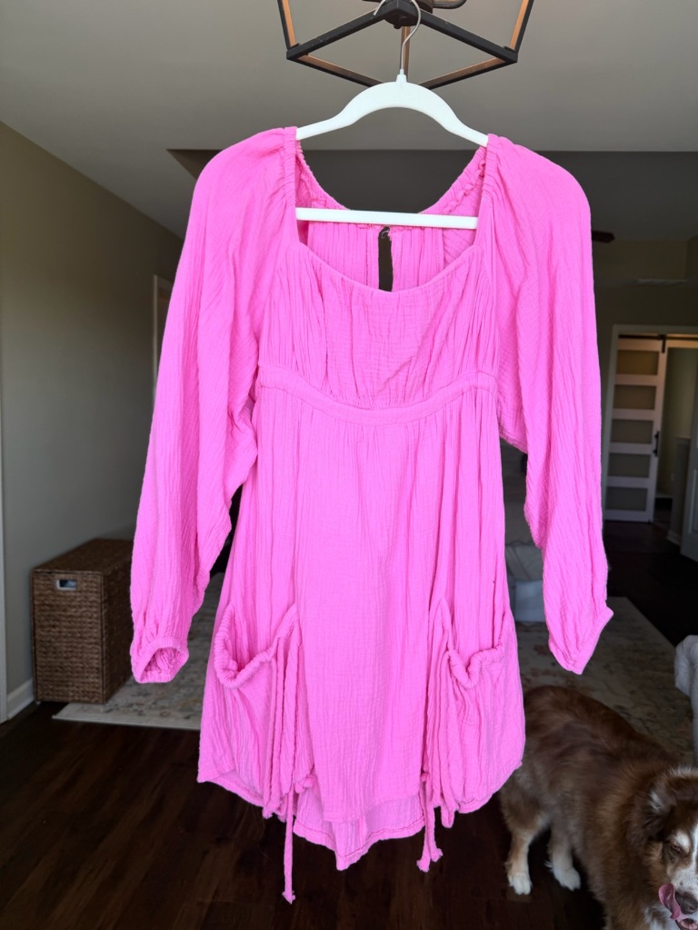 Bright Pink Long Sleeve Tunic Dress